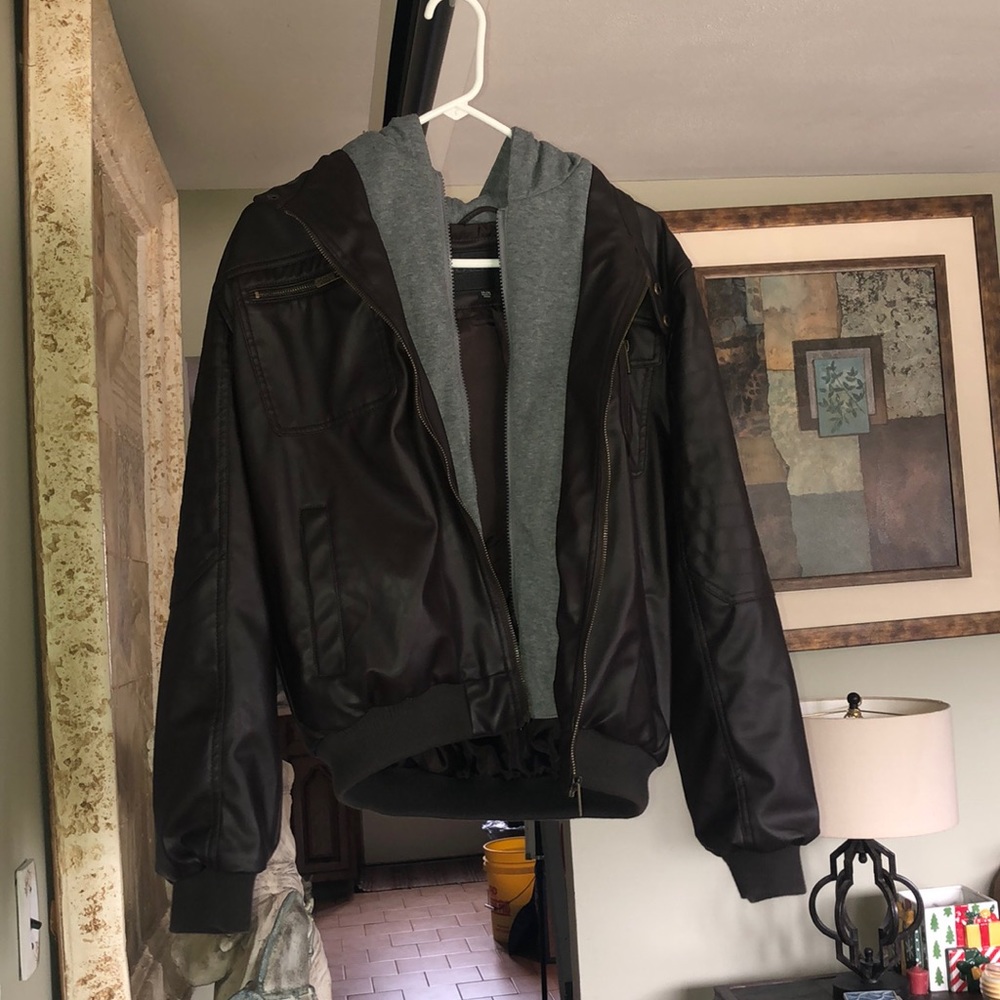 Black out leather jacket/hoodie